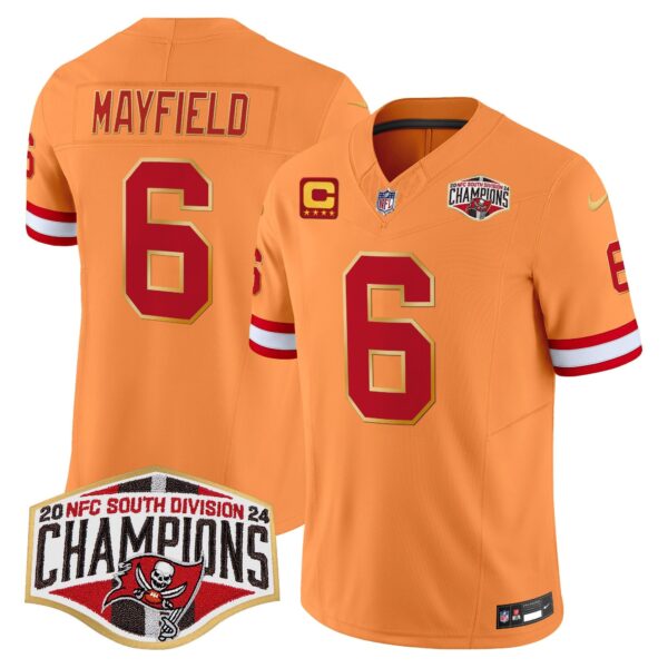Buccaneers Creamsicle 2024 NFC South Division Champions Patch Gold Trim Vapor Limited Jersey – All Stitched – Creamsicle – Baker Mayfield Jersey