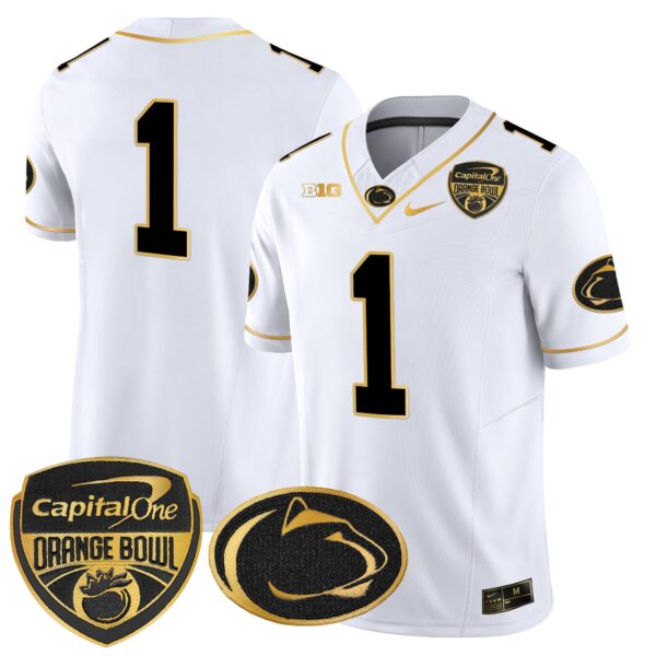 Penn State Nittany Lions Orange Bowl Patch Gold Vapor Limited Jersey – All Stitched – White Gold – #1 Team Jersey