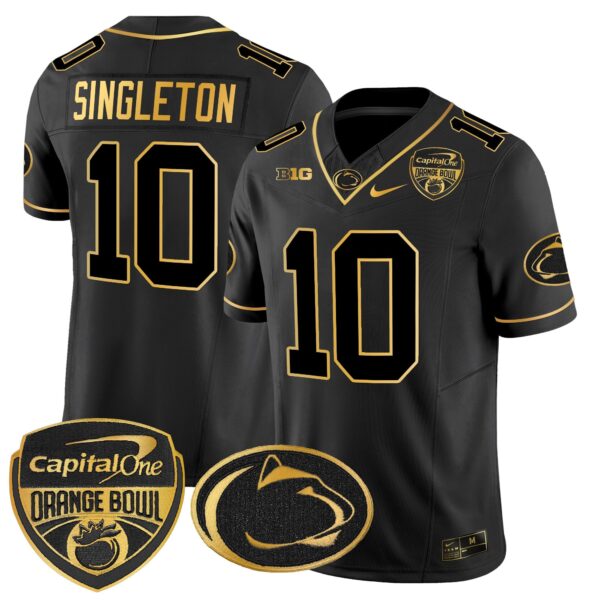 Penn State Nittany Lions Orange Bowl Patch Gold Vapor Limited Jersey – All Stitched – Black Gold – Nicholas Singleton Jersey