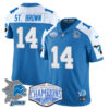 Detroit Lions 2024 NFC North Champions Gold Jersey – All Stitched – Amon-Ra St. Brown – 14 – Blue Alternate Jersey