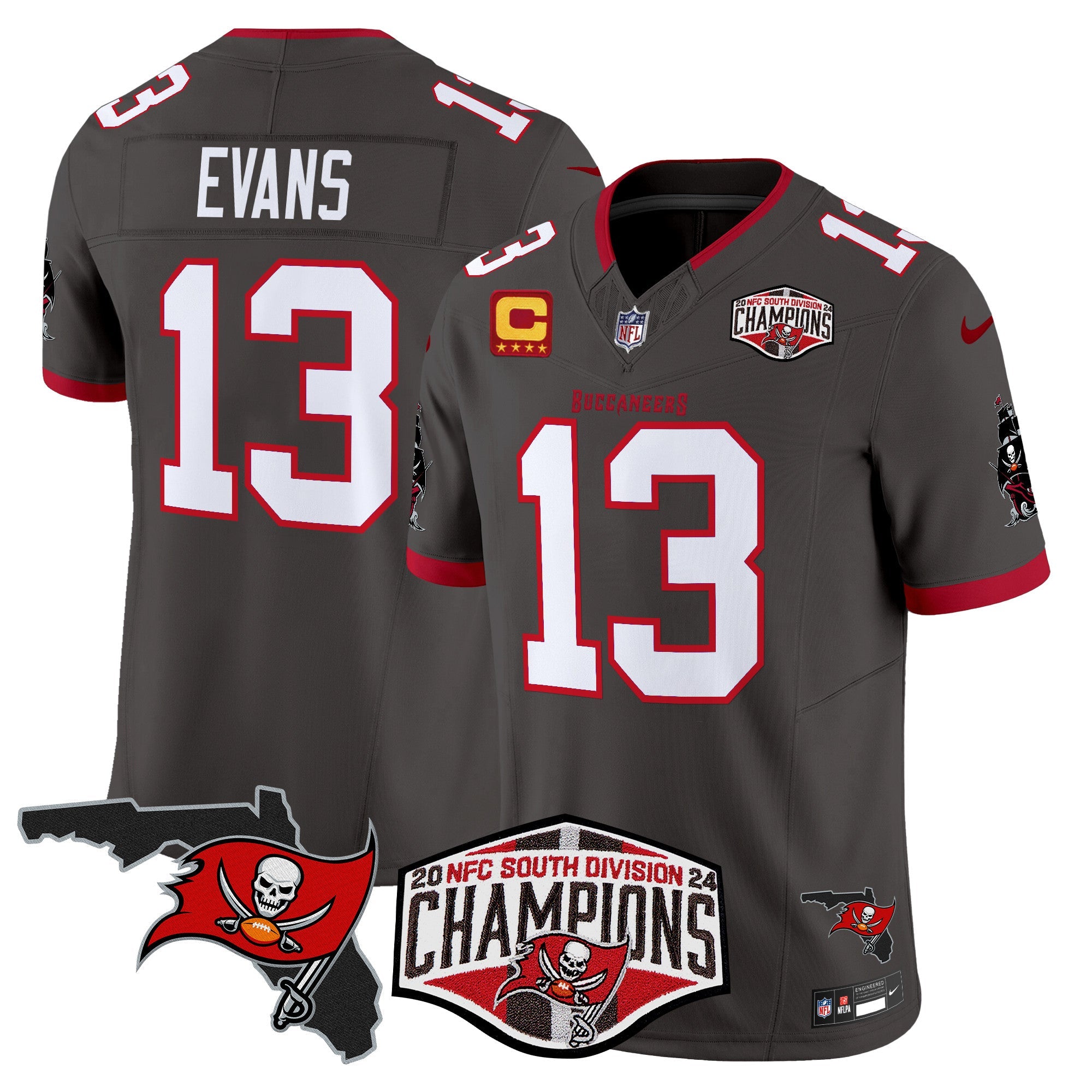 Buccaneers 2024 NFC South Division Champions Patch Vapor Limited Jersey – All Stitched – Pewter – Mike Evans Jersey