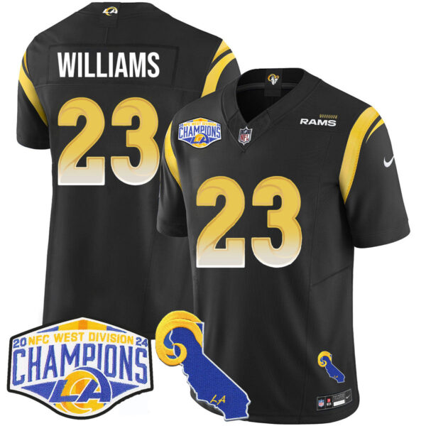 Los Angeles Rams 2024 NFC West Division Champions Jersey N1 – All Stitched – Kyren Williams – 23 – Black Jersey