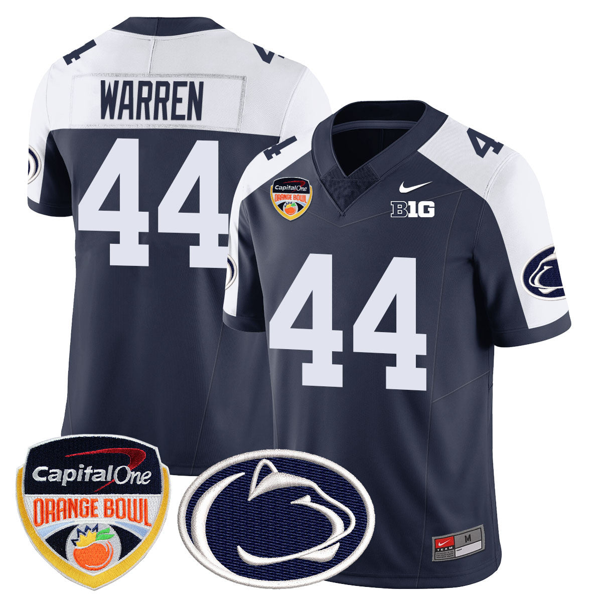 Penn State Nittany Lions 2024 Orange Bowl Jersey – All Stitched – Navy Alternate – Tyler Warren Jersey