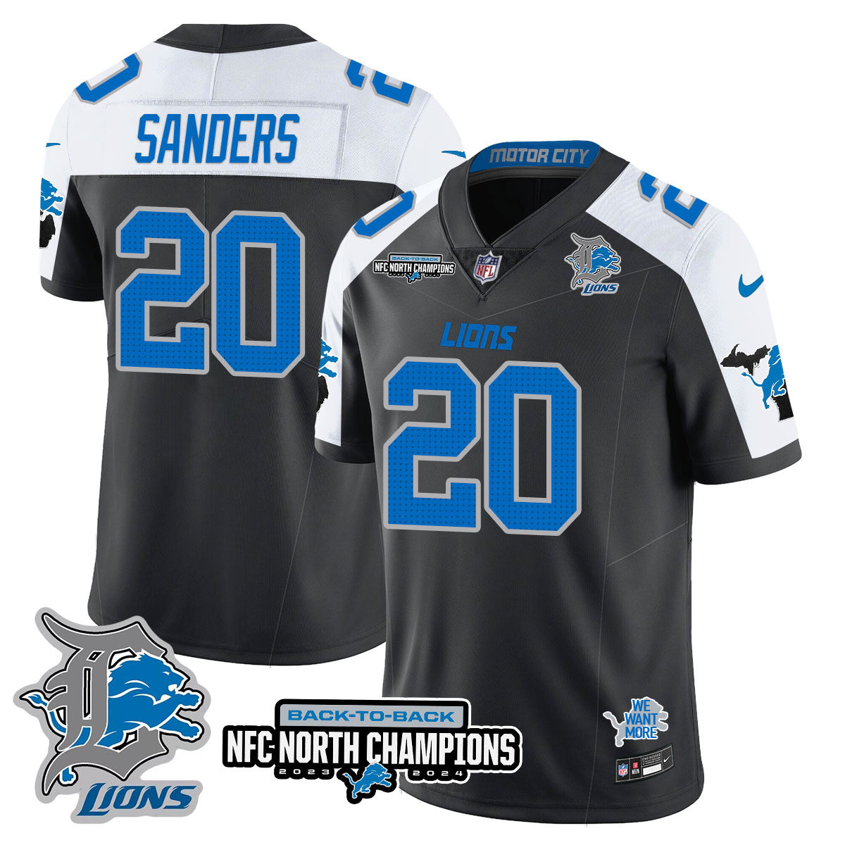 Detroit Lions – Barry Sanders – 20 – Black Alternate Jersey