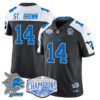 Detroit Lions 2024 NFC North Champions Gold Jersey – All Stitched – Amon-Ra St. Brown – 14 – Black Alternate Jersey