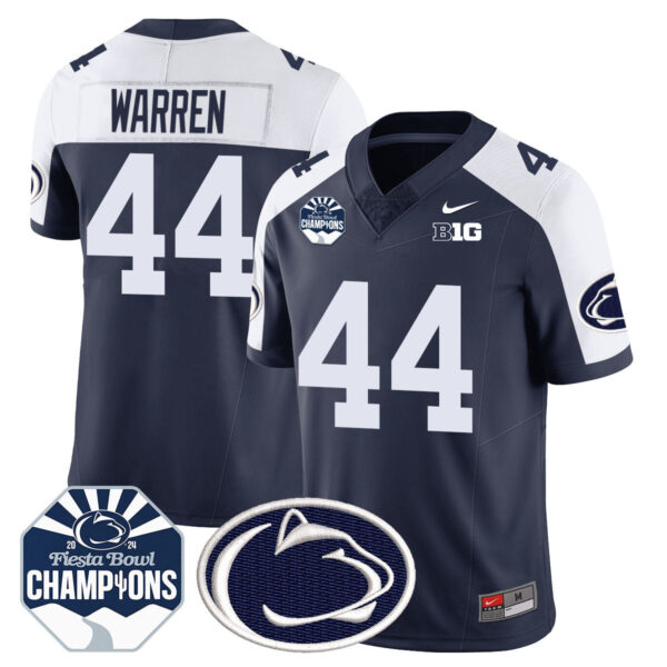 Penn State Nittany Lions 2024 Fiesta Bowl Champions Jersey – All Stitched – Navy Alternate – Tyler Warren Jersey