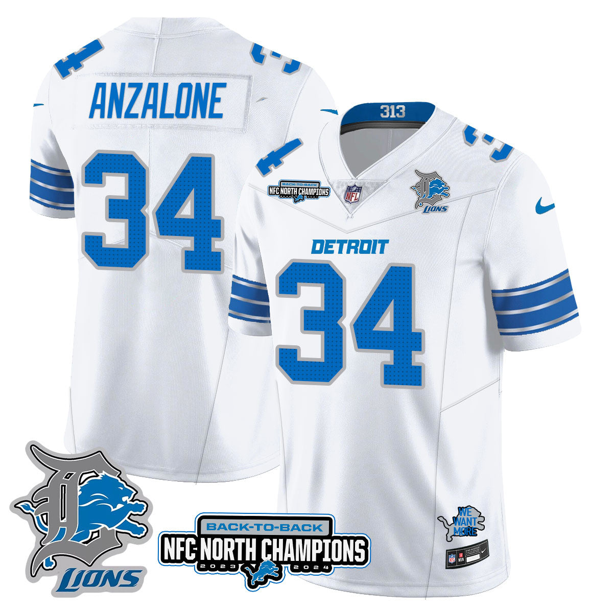 Detroit Lions – Alex Anzalone – 34 – White Jersey