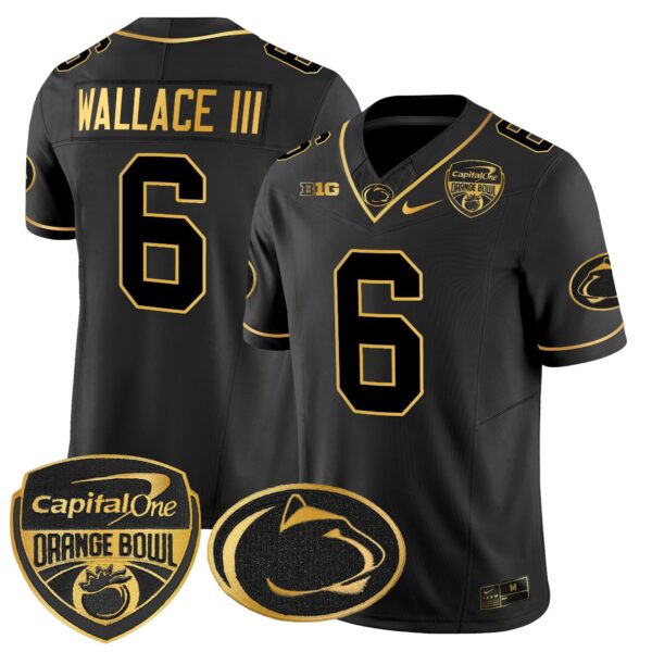 Penn State Nittany Lions Orange Bowl Patch Gold Vapor Limited Jersey – All Stitched – Black Gold – Harrison Wallace III Jersey