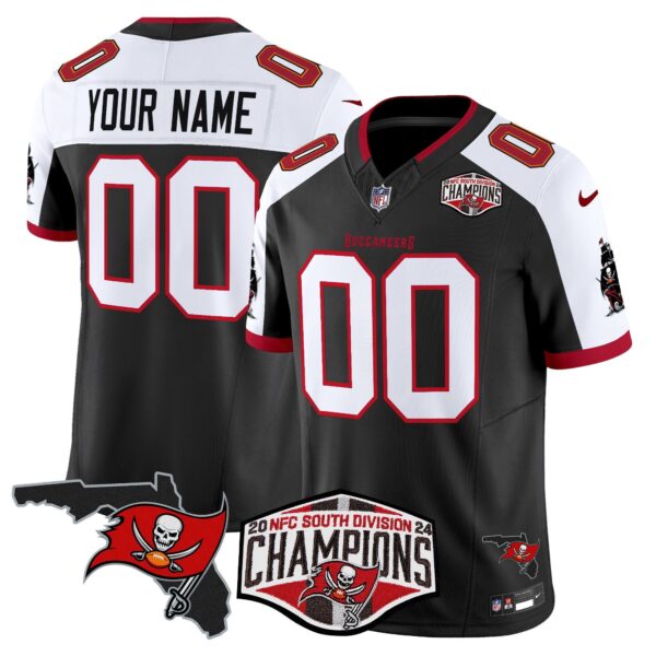 Buccaneers 2024 NFC South Division Champions Patch Vapor Limited Custom Jersey – All Stitched – Black Alternate Jersey