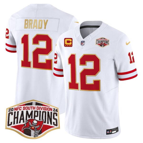 Buccaneers Creamsicle 2024 NFC South Division Champions Patch Gold Trim Vapor Limited Jersey – All Stitched – White – Tom Brady Jersey