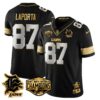 Detroit Lions 2024 NFC North Champions Gold Jersey – All Stitched – Sam LaPorta – 87 – Black Limited Jersey