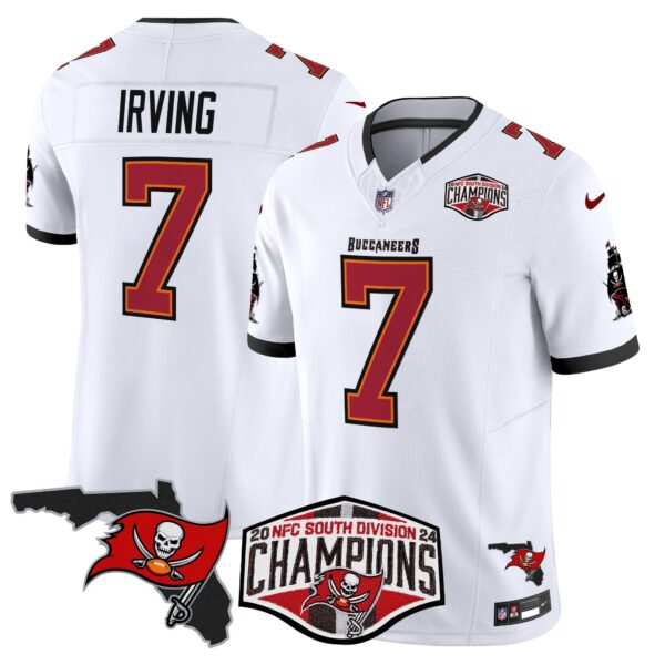 Buccaneers 2024 NFC South Division Champions Patch Vapor Limited Jersey – All Stitched – White – Bucky Irving Jersey