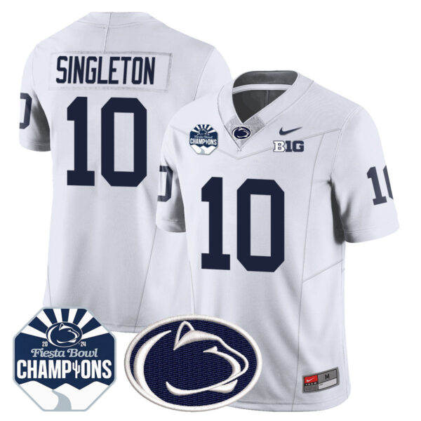 Penn State Nittany Lions 2024 Fiesta Bowl Champions Jersey – All Stitched – White – Nicholas Singleton Jersey