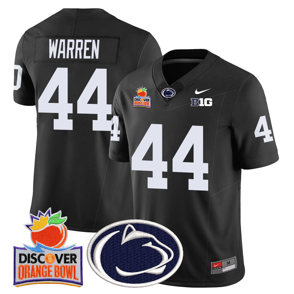 Penn State Nittany Lions 2024 Orange Bowl Jersey N1 – All Stitched – Black – Tyler Warren Jersey