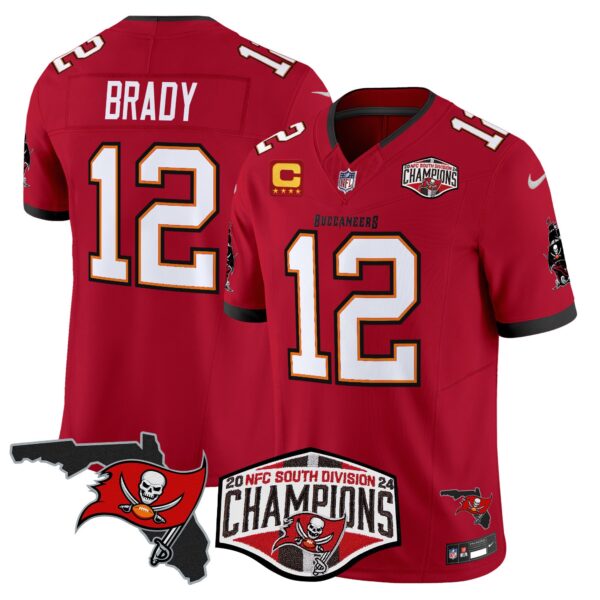 Buccaneers 2024 NFC South Division Champions Patch Vapor Limited Jersey – All Stitched – Red – Tom Brady Jersey