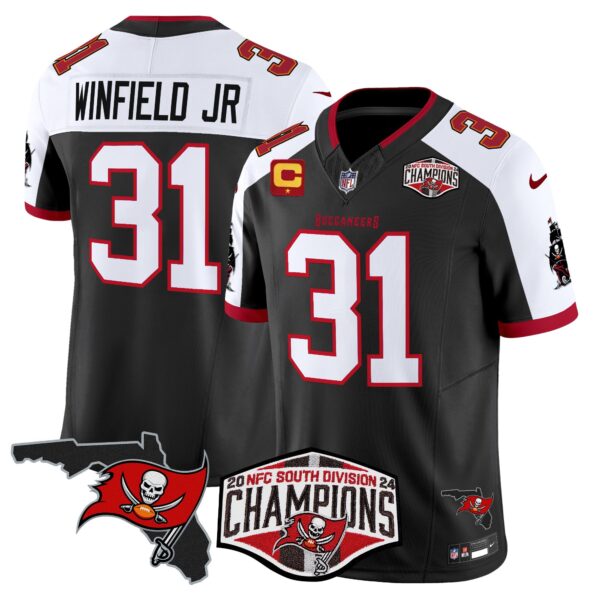 Buccaneers 2024 NFC South Division Champions Patch Vapor Limited Jersey – All Stitched – Black Alternate – Antoine Winfield Jr. Jersey