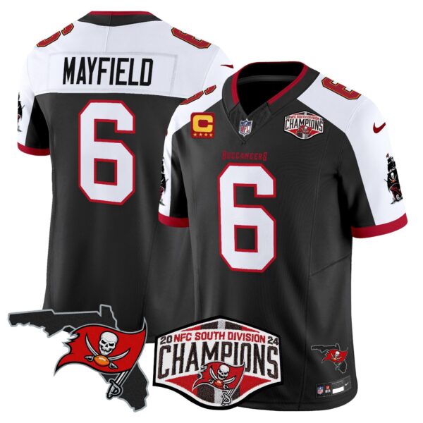 Buccaneers 2024 NFC South Division Champions Patch Vapor Limited Jersey – All Stitched – Black Alternate – Baker Mayfield Jersey