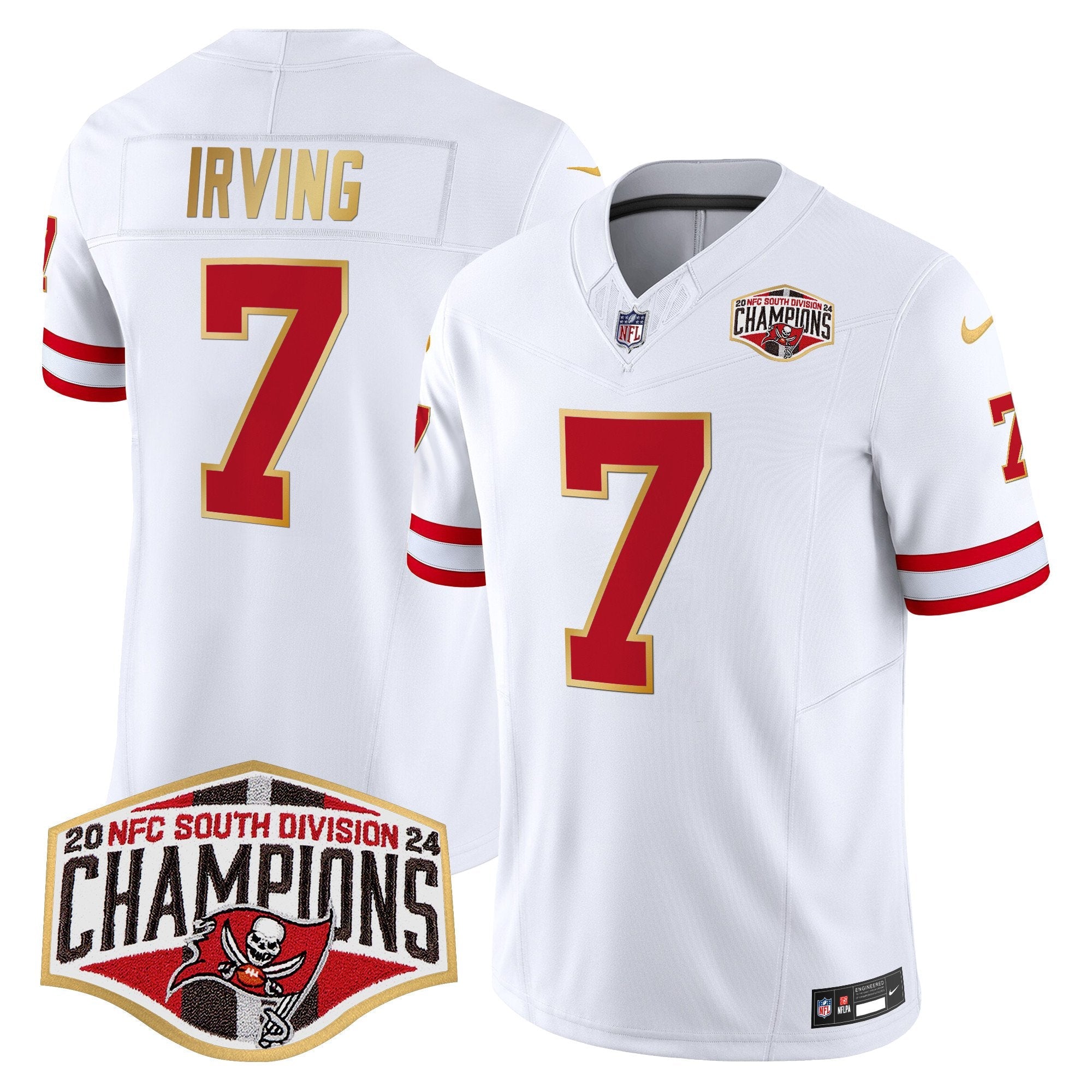Buccaneers Creamsicle 2024 NFC South Division Champions Patch Gold Trim Vapor Limited Jersey – All Stitched – White – Bucky Irving Jersey