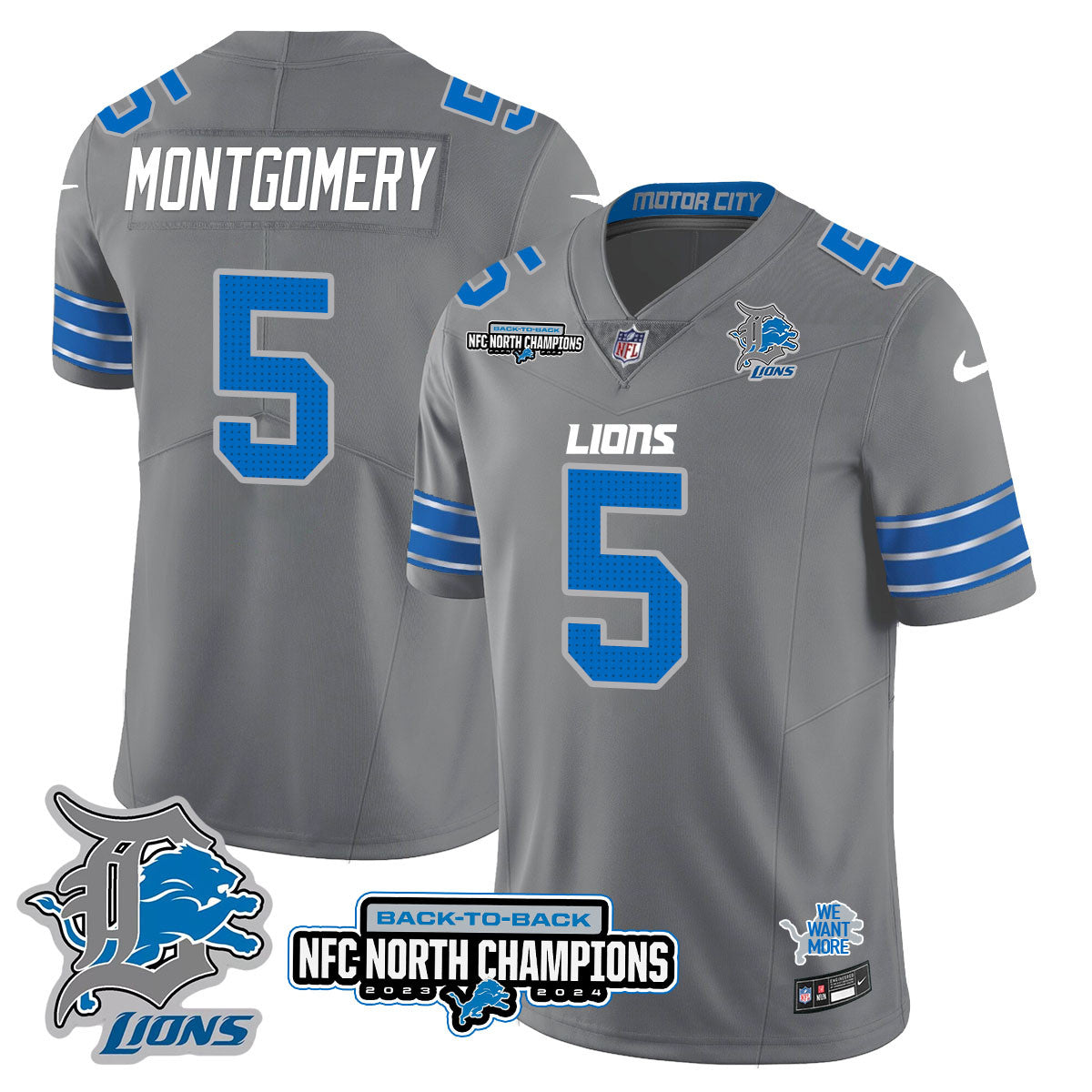 Detroit Lions – David Montgomery – 5 – Gray Jersey