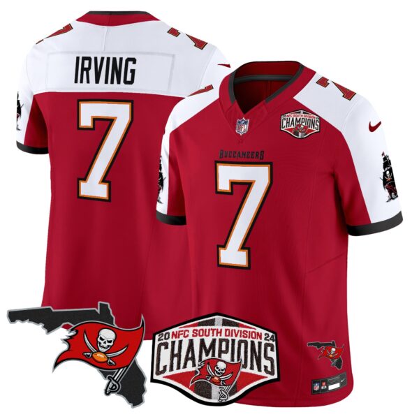 Buccaneers 2024 NFC South Division Champions Patch Vapor Limited Jersey – All Stitched – Red Alternate – Bucky Irving Jersey