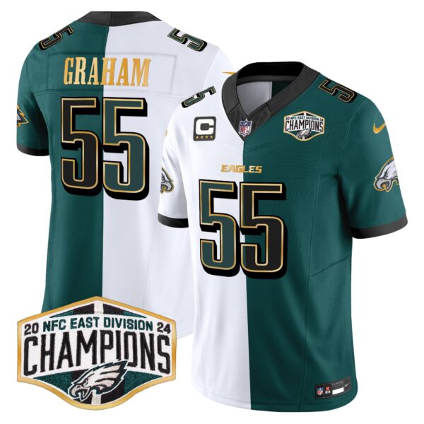 Eagles 2024 NFC East Division Champions Gold Trim Vapor Limited Jersey – All Stitched – Split – Brandon Graham Jersey