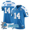 Detroit Lions 2024 NFC North Champions Gold Jersey N1 – All Stitched – Amon-Ra St. Brown – 14 – Blue Alternate Jersey