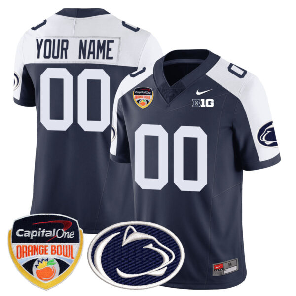 Custom Gender/Name Penn State Nittany Lions 2024 Orange Bowl Jersey – All Stitched – Navy Alternate Jersey