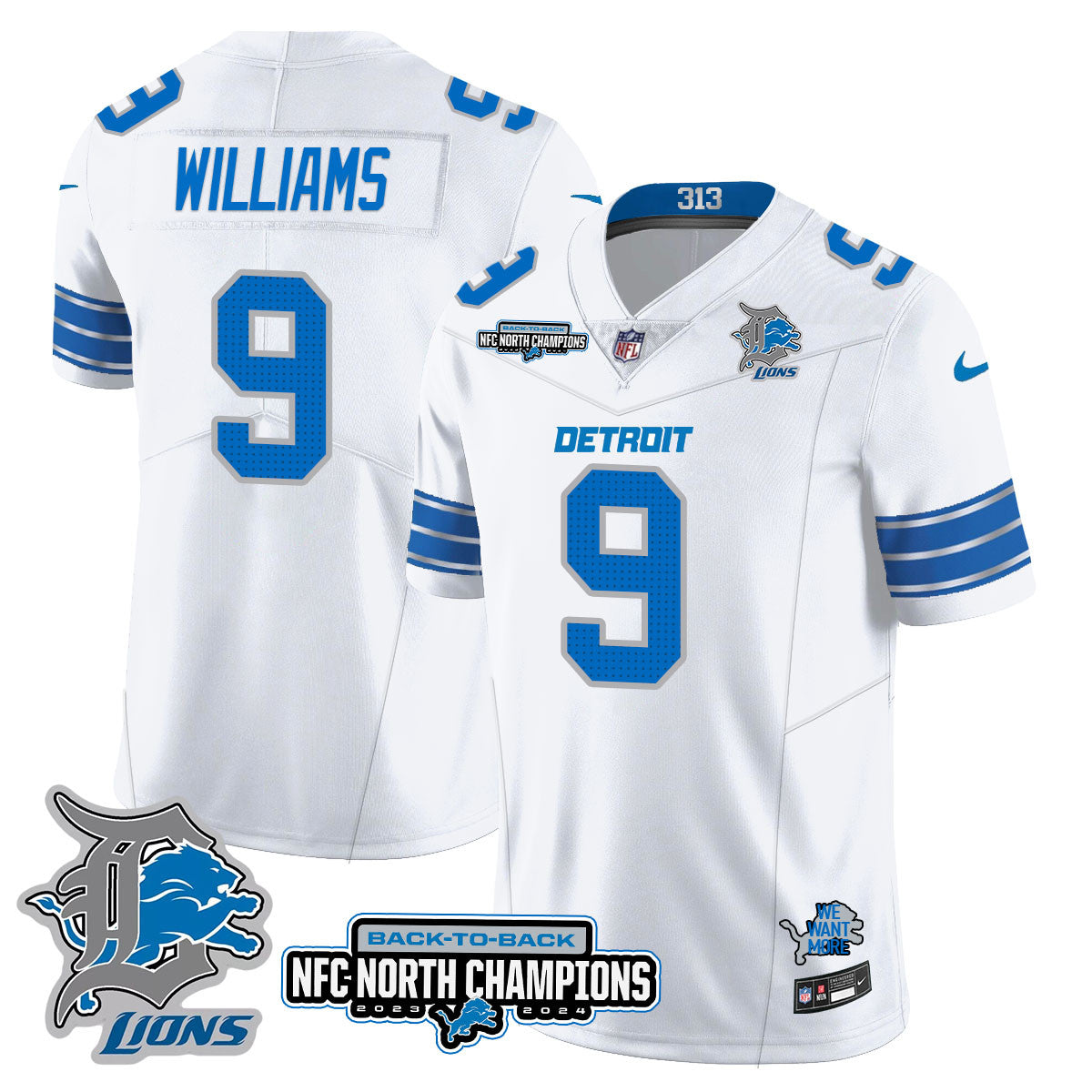 Detroit Lions – Jameson Williams – 9 – White Jersey