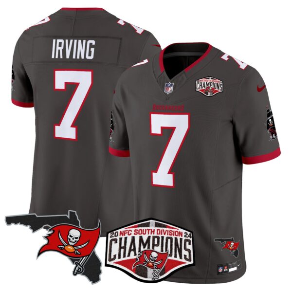 Buccaneers 2024 NFC South Division Champions Patch Vapor Limited Jersey – All Stitched – Pewter – Bucky Irving Jersey