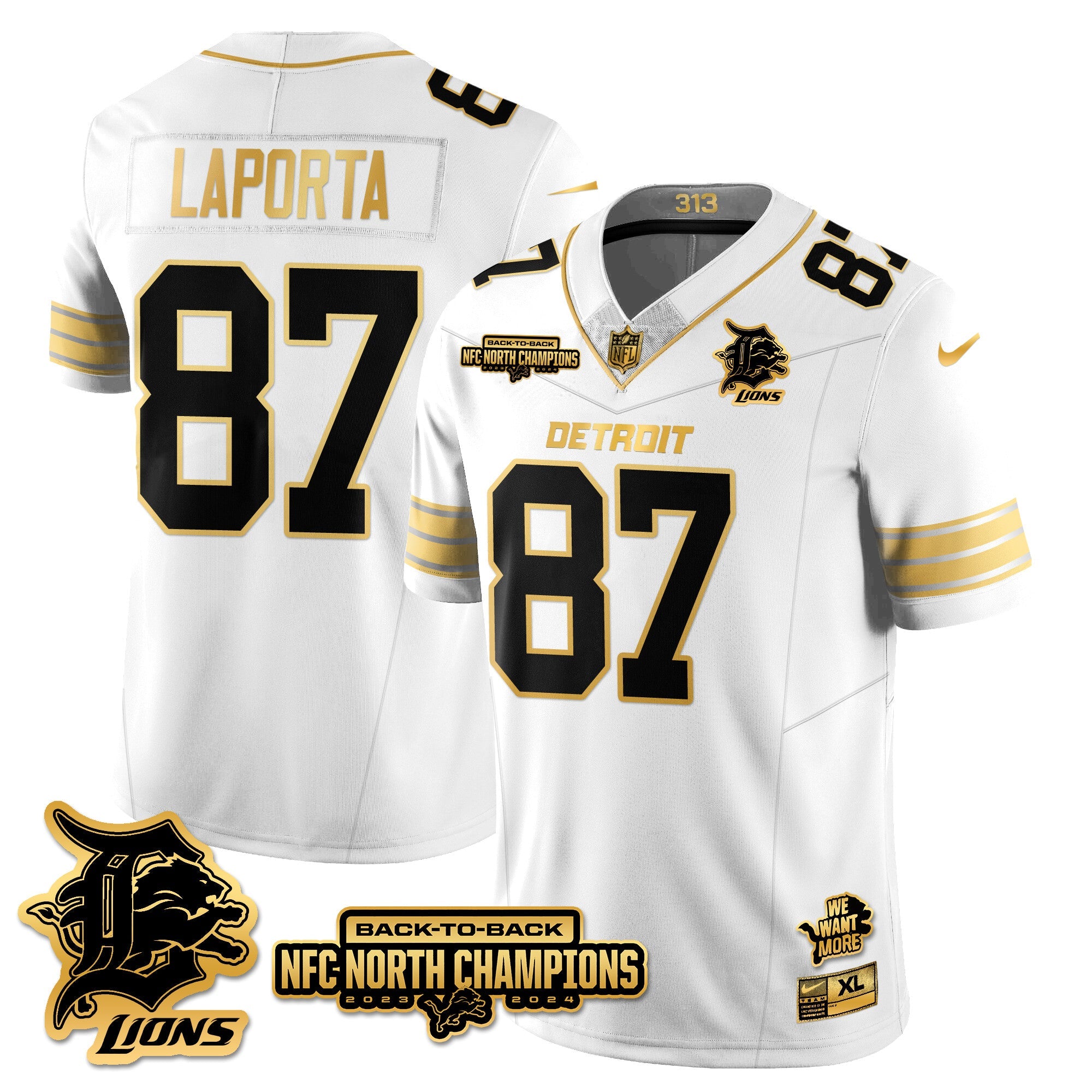 Detroit Lions – Sam LaPorta – 87 – White Gold Jersey