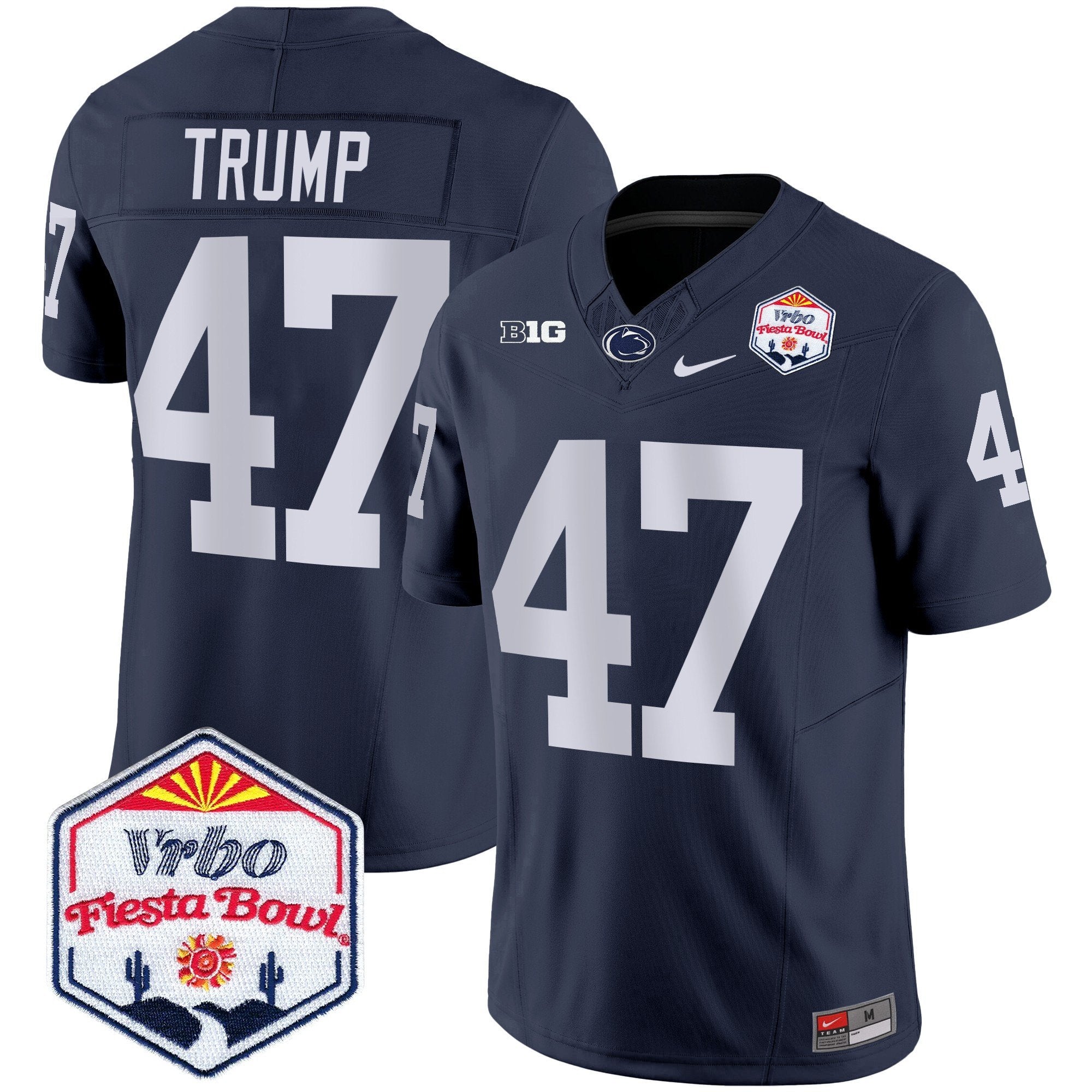 Penn State Nittany Lions 2024 The Fiesta Bowl Patch Vapor Limited Jersey – All Stitched – Navy – Donald Trump Jersey