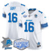 Detroit Lions 2024 NFC North Champions Gold Jersey – All Stitched – Jared Goff – 16 – White Jersey