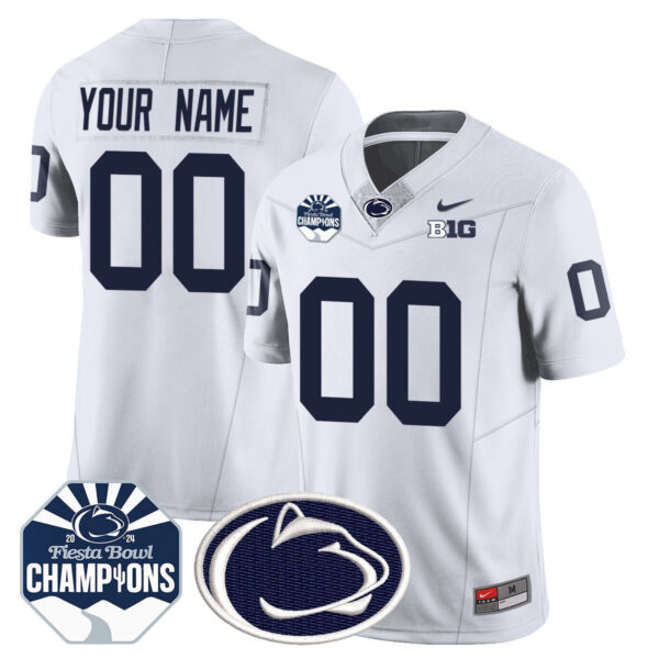Custom Gender/Name Penn State Nittany Lions 2024 Fiesta Bowl Champions Jersey – All Stitched – White Jersey