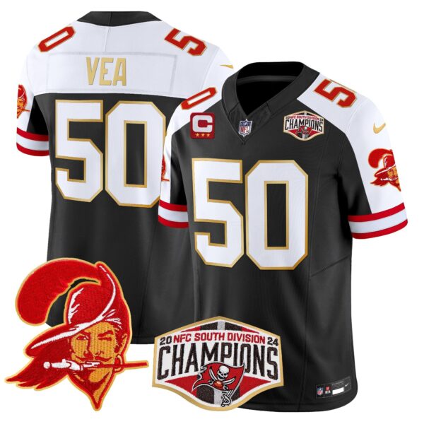 Buccaneers Creamsicle 2024 NFC South Division Champions Patch Gold Trim Vapor Limited Jersey – All Stitched – Black Alternate – Vita Vea Jersey
