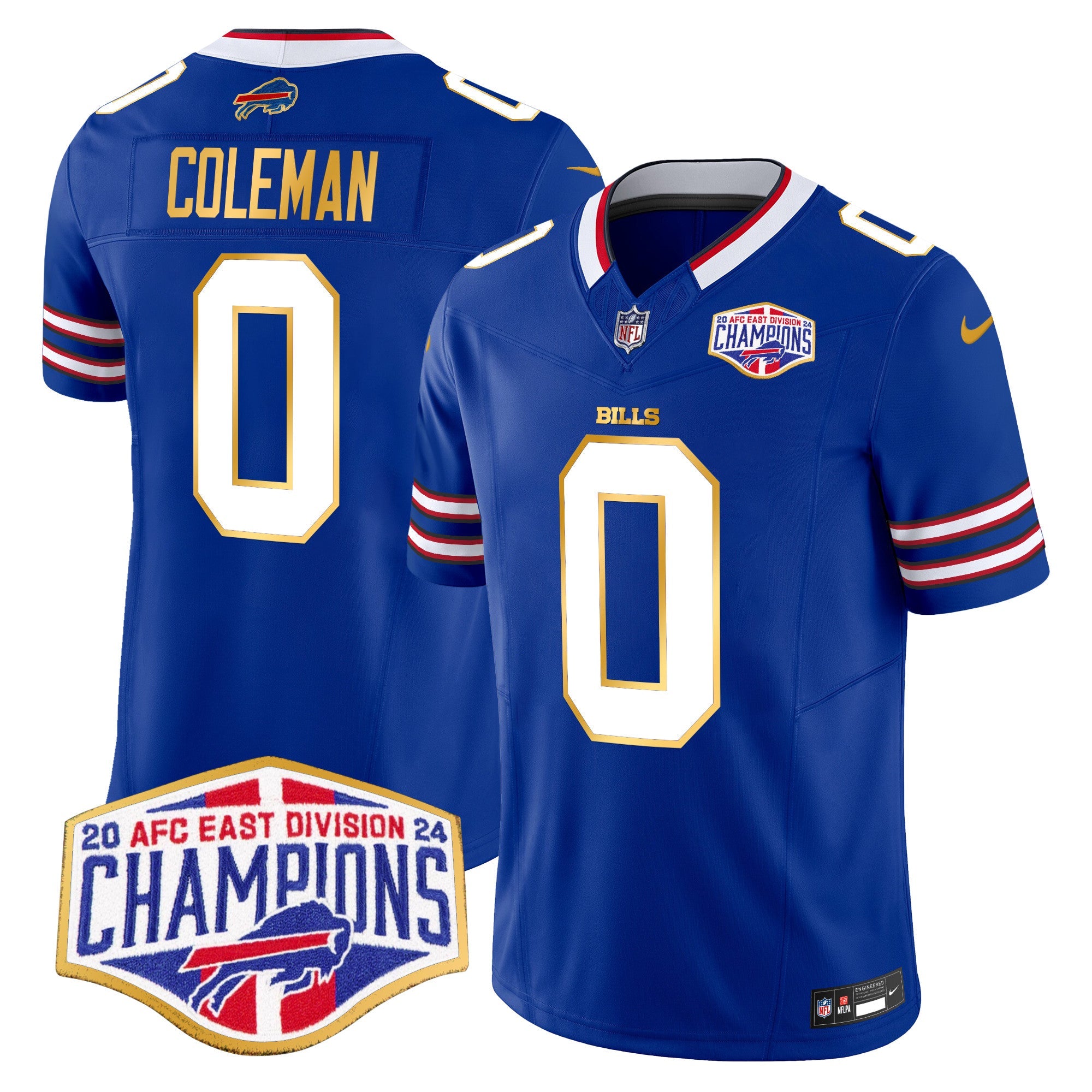 Bills 2024 AFC East Division Champions Gold Trim Vapor Limited Jersey – All Stitched – Royal – Keon Coleman Jersey