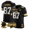 Detroit Lions 2024 NFC North Champions Gold Jersey N2 – All Stitched – Sam LaPorta – 87 – Black Limited Jersey