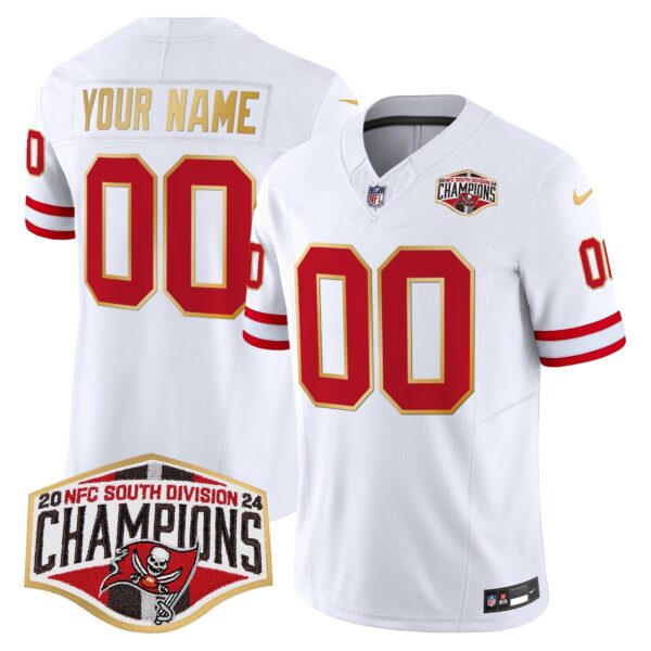 Buccaneers Creamsicle 2024 NFC South Division Champions Patch Gold Trim Vapor Limited Custom Jersey – All Stitched – White Jersey