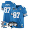Detroit Lions 2024 NFC North Champions Gold Jersey N2 – All Stitched – Sam LaPorta – 87 – Blue Jersey