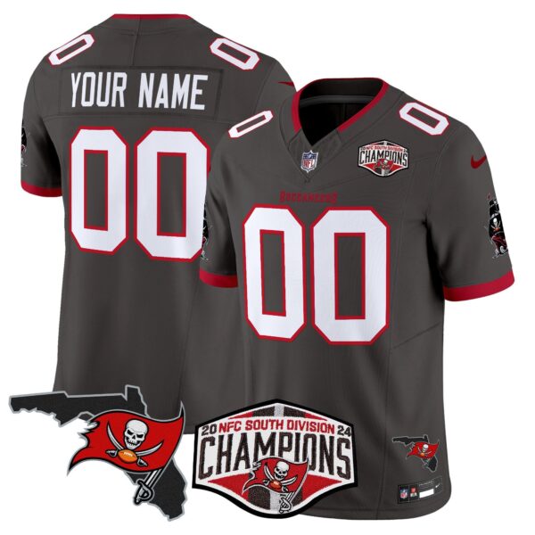 Buccaneers 2024 NFC South Division Champions Patch Vapor Limited Custom Jersey – All Stitched – Pewter Jersey
