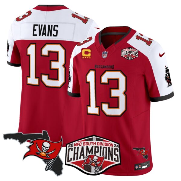 Buccaneers 2024 NFC South Division Champions Patch Vapor Limited Jersey – All Stitched – Red Alternate – Mike Evans Jersey