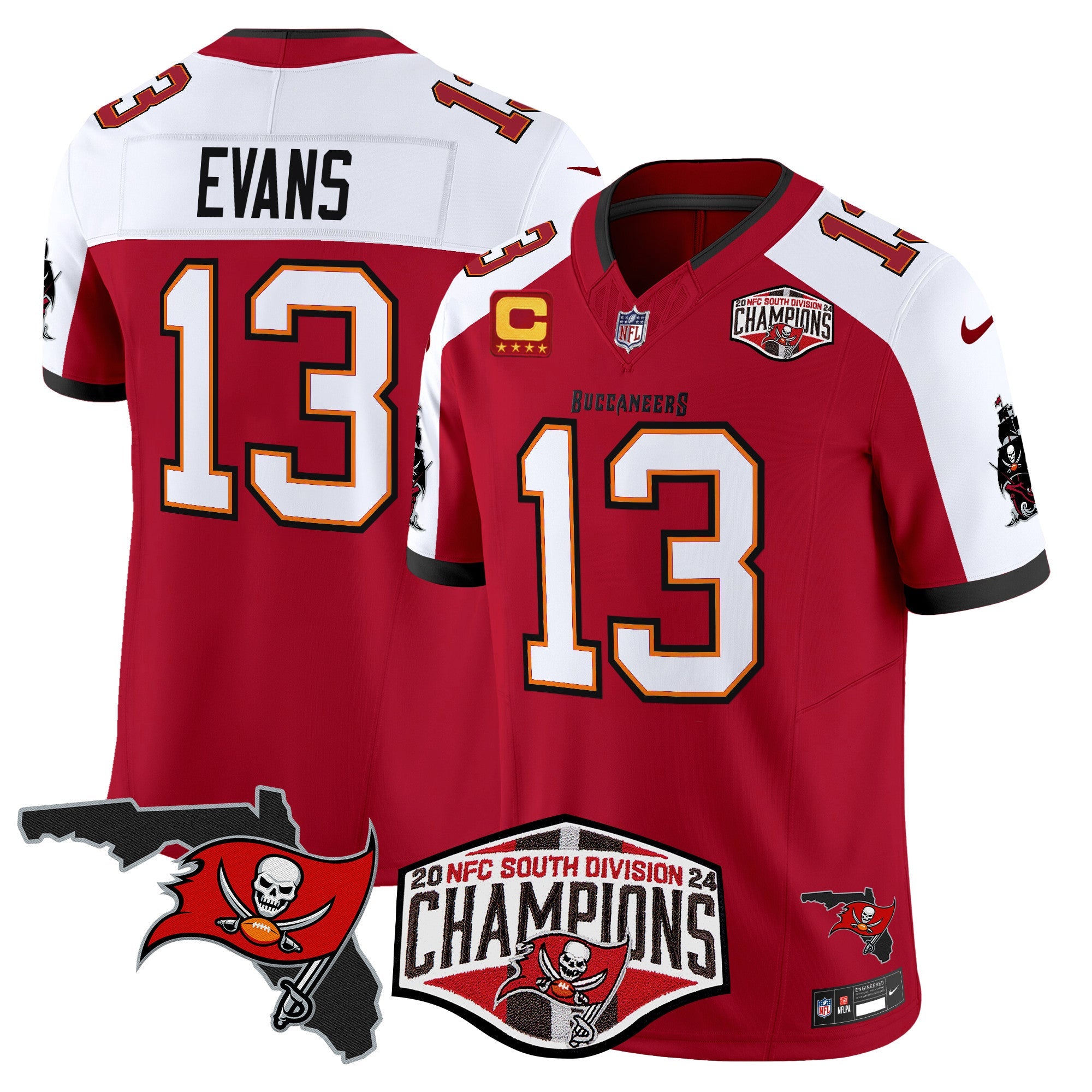 Buccaneers 2024 NFC South Division Champions Patch Vapor Limited Jersey – All Stitched – Red Alternate – Mike Evans Jersey