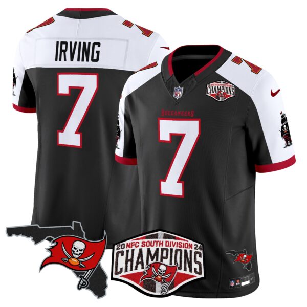 Buccaneers 2024 NFC South Division Champions Patch Vapor Limited Jersey – All Stitched – Black Alternate – Bucky Irving Jersey