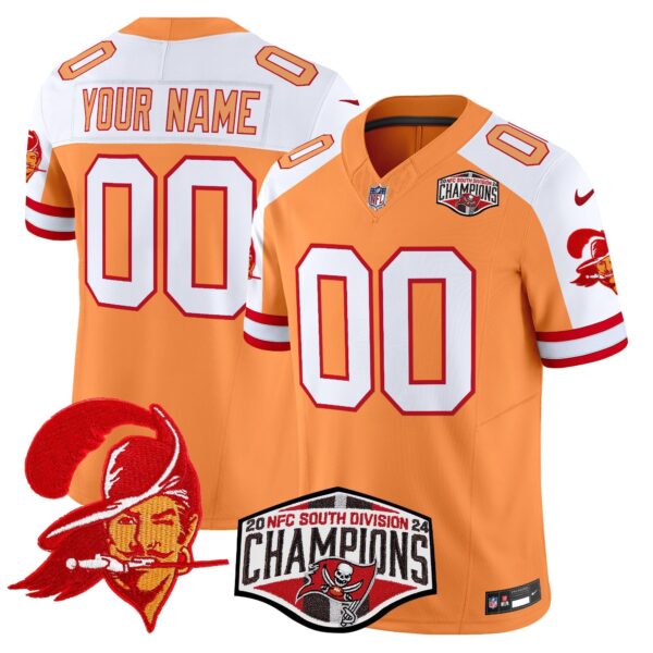 Tampa Bay Buccaneers Throwback 2024 NFC South Division Champions Patch Vapor Limited Custom Jersey – All Stitched – Creamsicle Alternate Jersey