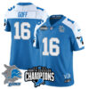 Detroit Lions 2024 NFC North Champions Gold Jersey N2 – All Stitched – Jared Goff – 16 – Blue Alternate Jersey