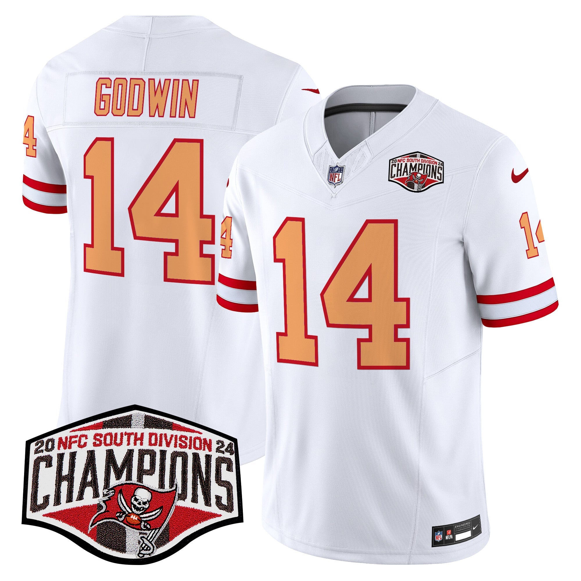 Tampa Bay Buccaneers Throwback 2024 NFC South Division Champions Patch Vapor Limited Jersey – All Stitched – White – Chris Godwin Jersey