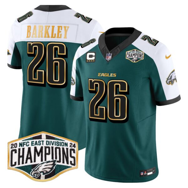Eagles 2024 NFC East Division Champions Gold Trim Vapor Limited Jersey – All Stitched – Green Alternate – Saquon Barkley Jersey