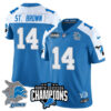 Detroit Lions 2024 NFC North Champions Gold Jersey N2 – All Stitched – Amon-Ra St. Brown – 14 – Blue Alternate Jersey