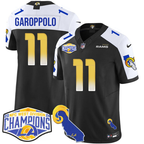 Los Angeles Rams 2024 NFC West Division Champions Jersey N1 – All Stitched – Jimmy Garoppolo – 11 – Black Alternate Jersey