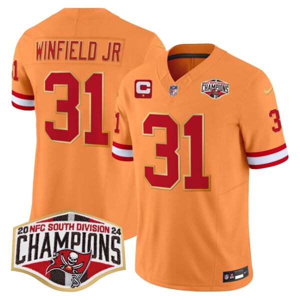 Buccaneers Creamsicle 2024 NFC South Division Champions Patch Gold Trim Vapor Limited Jersey – All Stitched – Creamsicle – Antoine Winfield Jr. Jersey