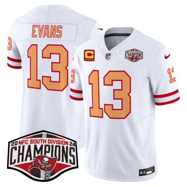 Tampa Bay Buccaneers Throwback 2024 NFC South Division Champions Patch Vapor Limited Jersey – All Stitched – White – Mike Evans Jersey